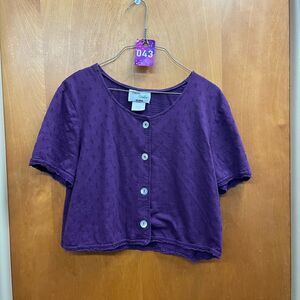 Forever Caroline Purple Button-Down eyelet cropped Shirt